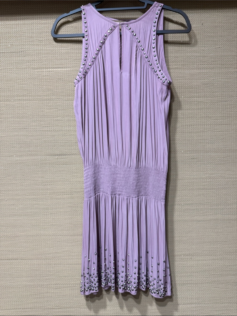 Ramy Brook Lilac Stud-Trim Sleeveless Pleated Dress